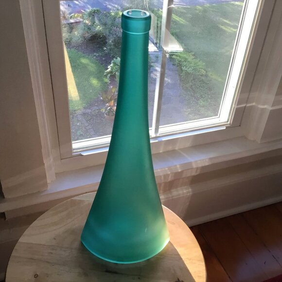 Pair VTG Asymmetrical Conical Frosted Glass Vases Red Teal Numbered Stamped 14" - Picture 3 of 10
